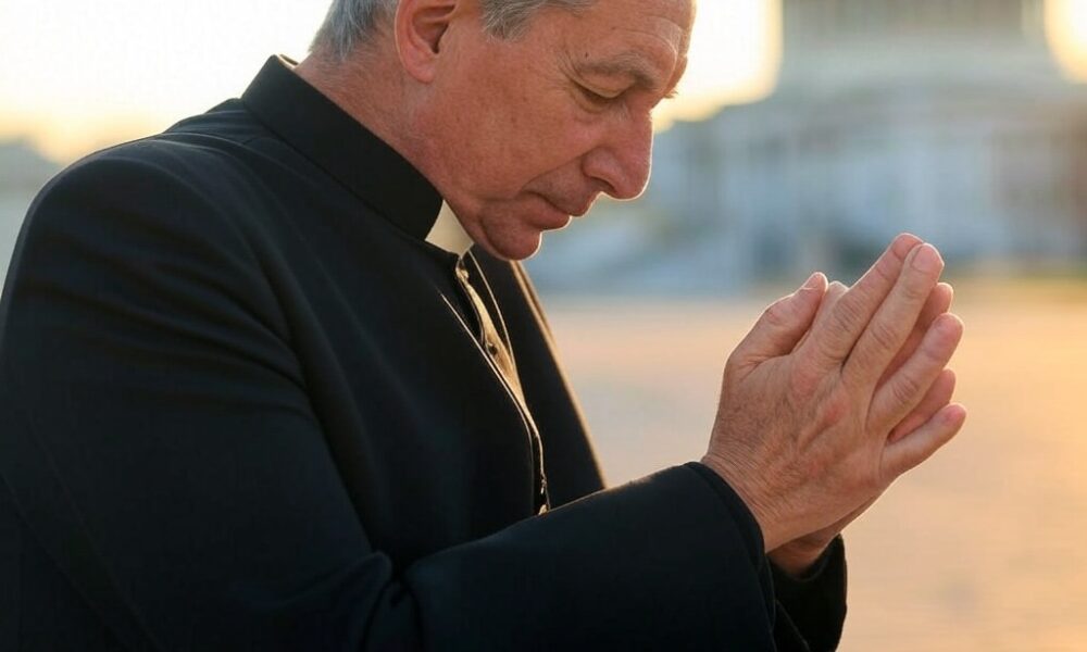 priest praying at the capitol