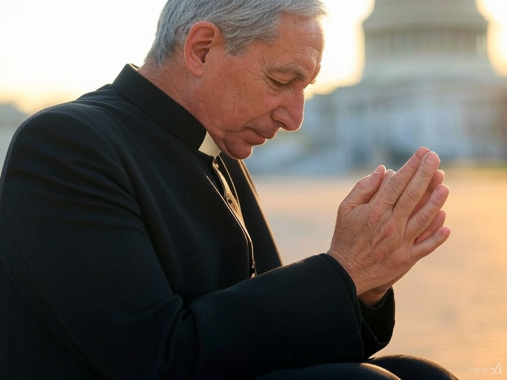 priest praying at the capitol