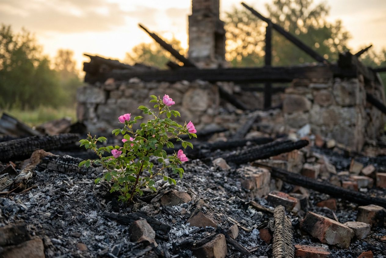 From Ruins of a Lost Home, a Wild Rose Unveils Easter's Eternal Hope